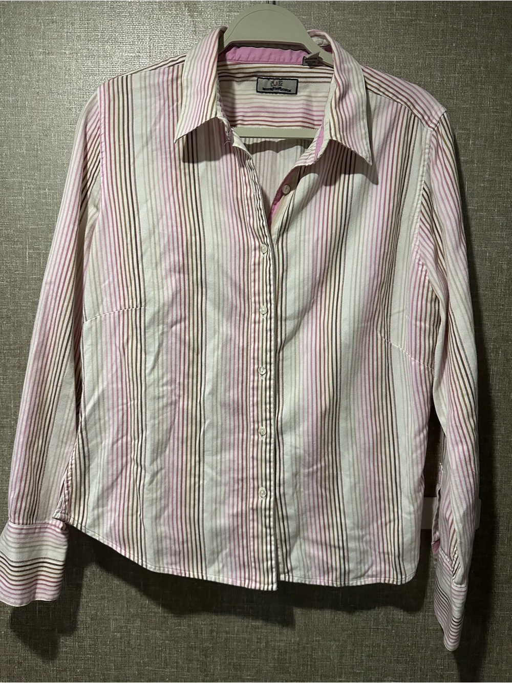 Vintage R&G London Light Pink & White Striped Button-Up Shirt